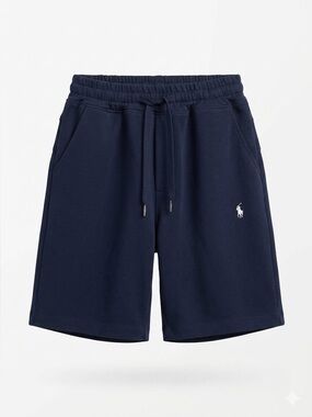 Boy’s Ralph Lauren Navy Athletic Drawstring Shorts with White Polo